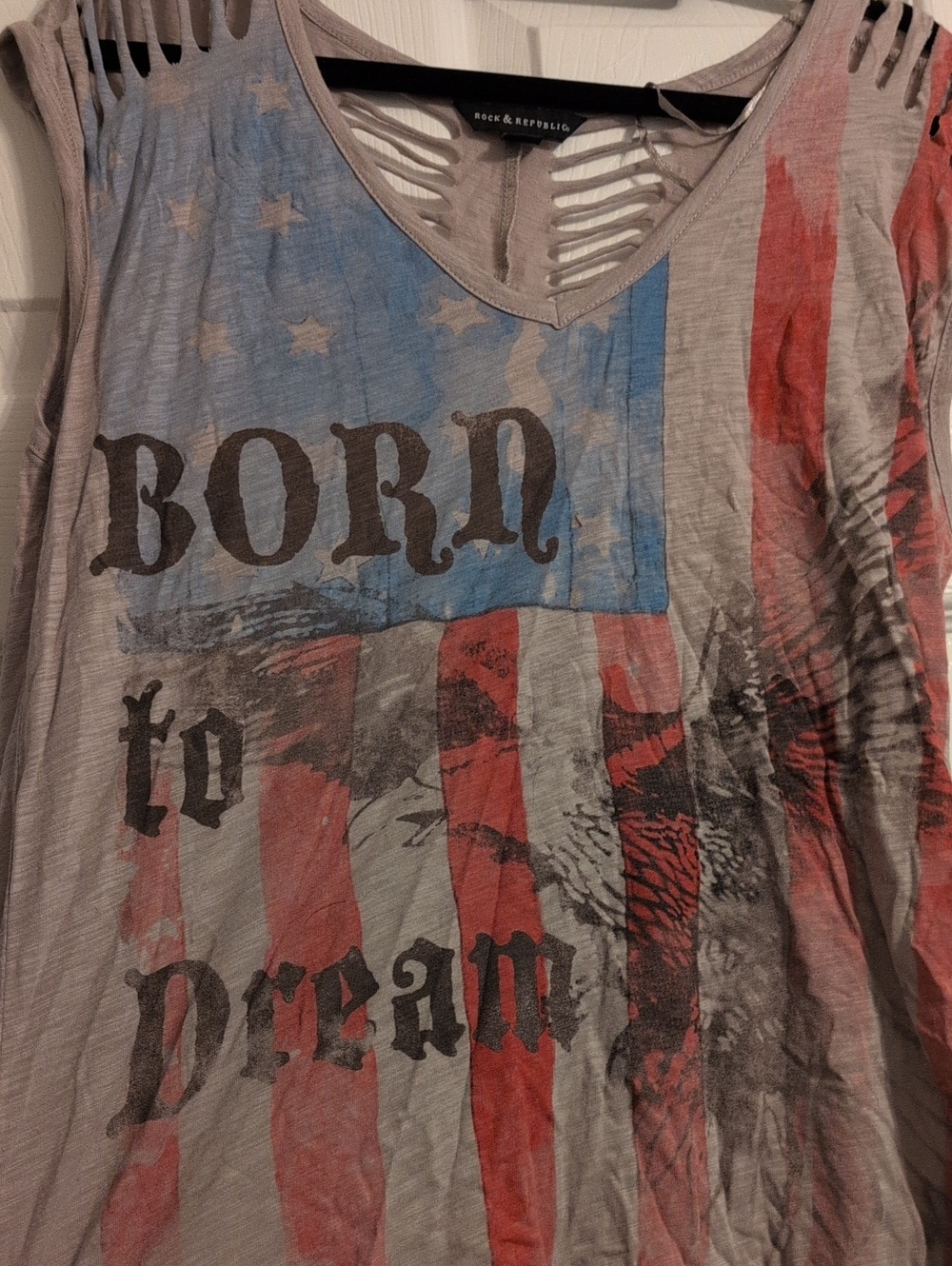 Rock & Republic Red, Blue & Gray 'Born to Dream' Slashed Flag Tank